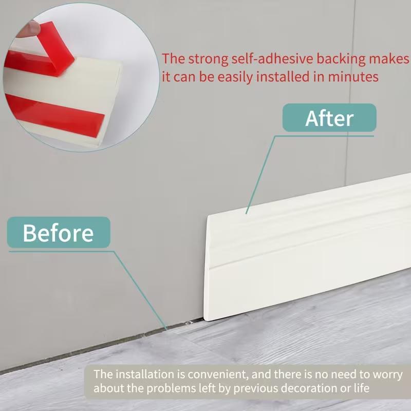 1PC 2m/78.74inch Soft Skirting Board Self-Adhesive Wall Sticker Wall Corner Floor Line Renovation Ugly Decoration Strip