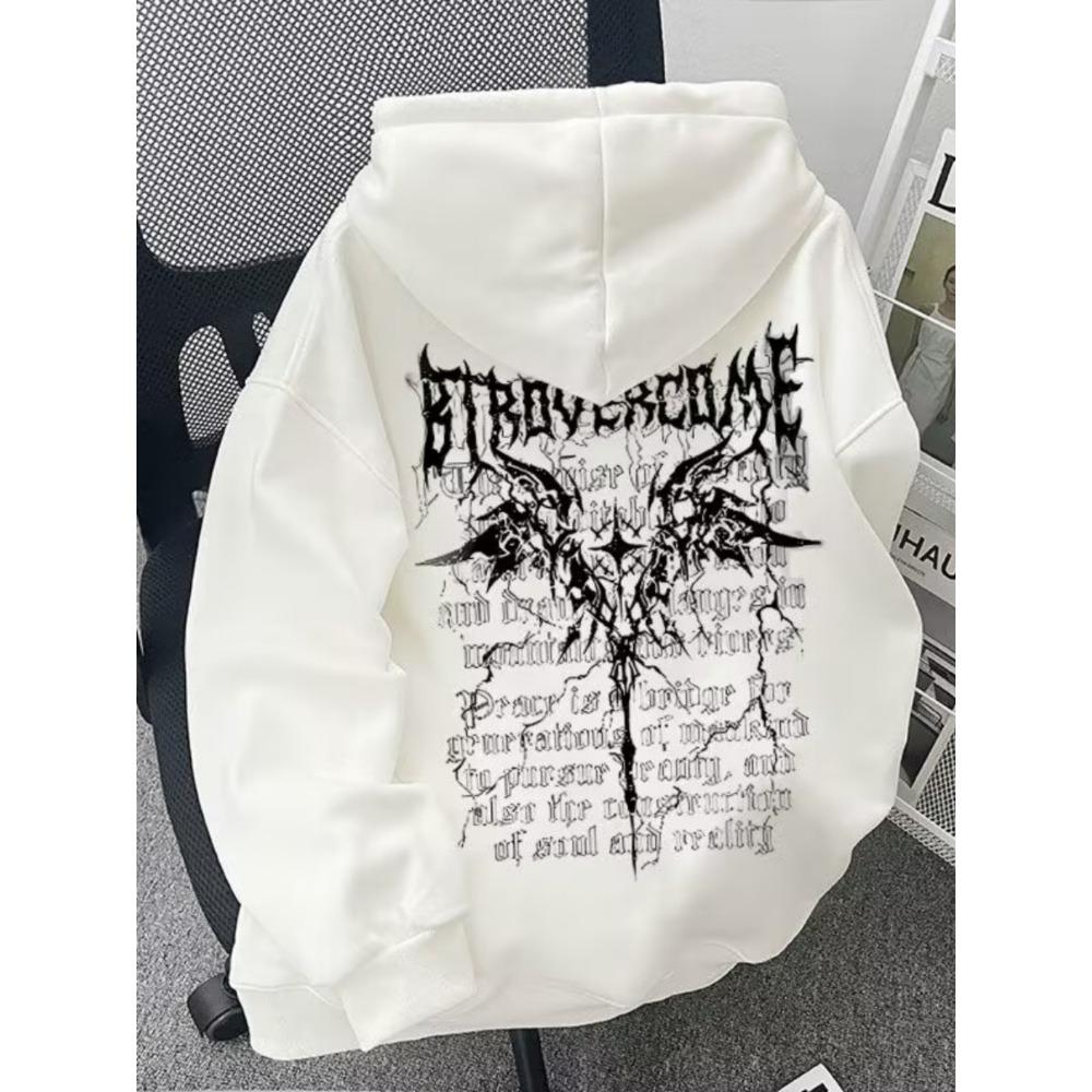 Felpa con cappuccio unisex con stampa ad ala di lettera, per esterni, strada, casual, sportiva, casual, tendenza hip-hop, abbigliamento sportivo autunno e inverno, top