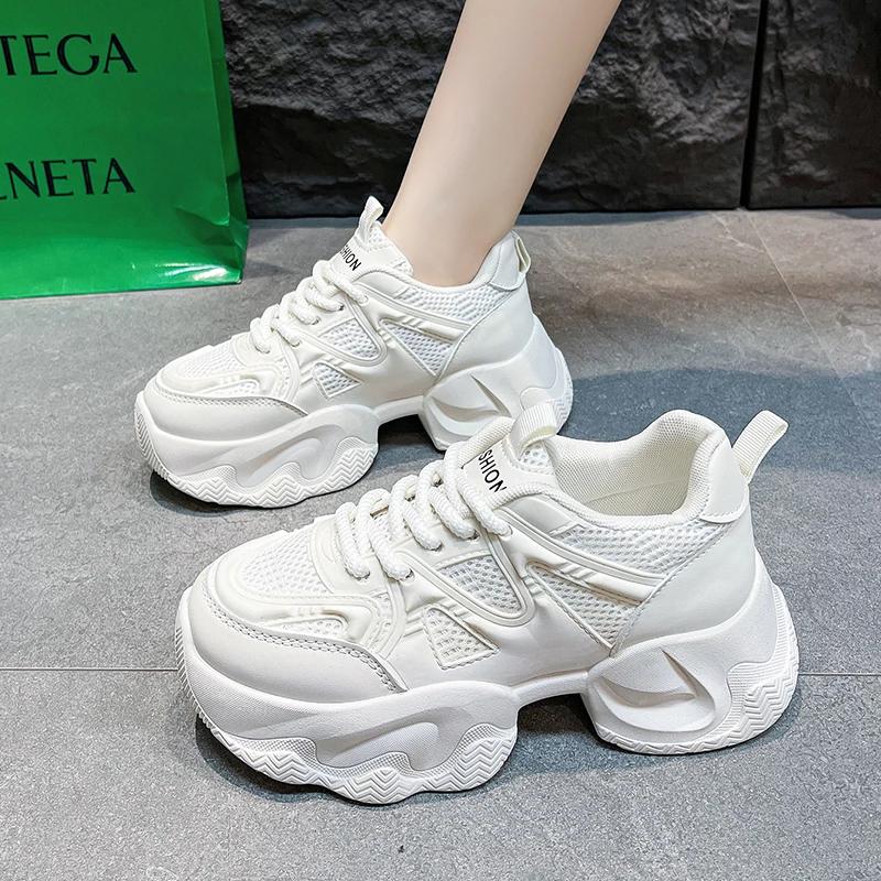 Fashion Sport Shoes for Women New Fashion Tennis Platform 2024 Black Casual Chunky Mesh Leather Spring Autumn Girls Sneakers Old Father