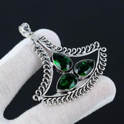 Ciondolo fatto a mano con pietra preziosa di tormalina verde di alta qualità, ciondolo in argento sterling 925, ciondolo antico, ciondolo con tre pietre per regali