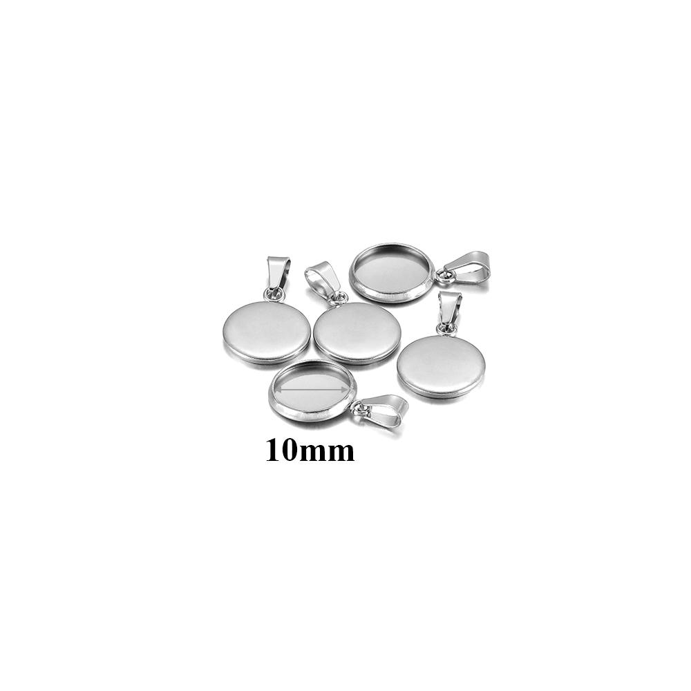 10pcs Fit 10 12 16 20 30mm Stainless Steel BlankCabochon Cameo Base Settings Tray Bezels Pendant Charms for DIY Jewelry Making
