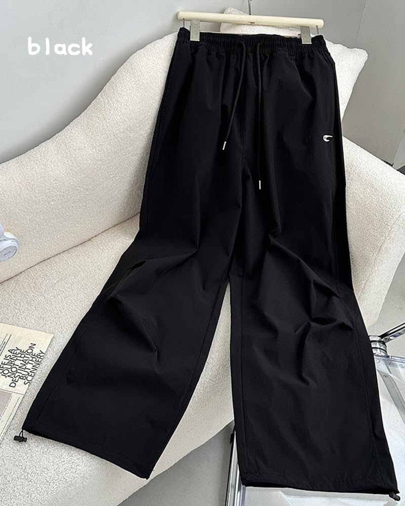 LUJPOIR Cargo Long Pants with Elastic Waist and Relaxed Loose Solid Autumn Women's Pants, Drawstring, Fit, Casual, Fit, Color, Spring, Summer, -