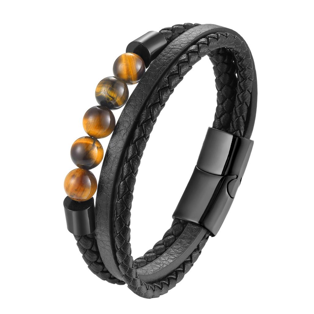 Trendy Multilayer Leather Bracelets Men Charm Jewelry Natural Stone Beaded Bracelets For Male Women Valentine Day Gifts