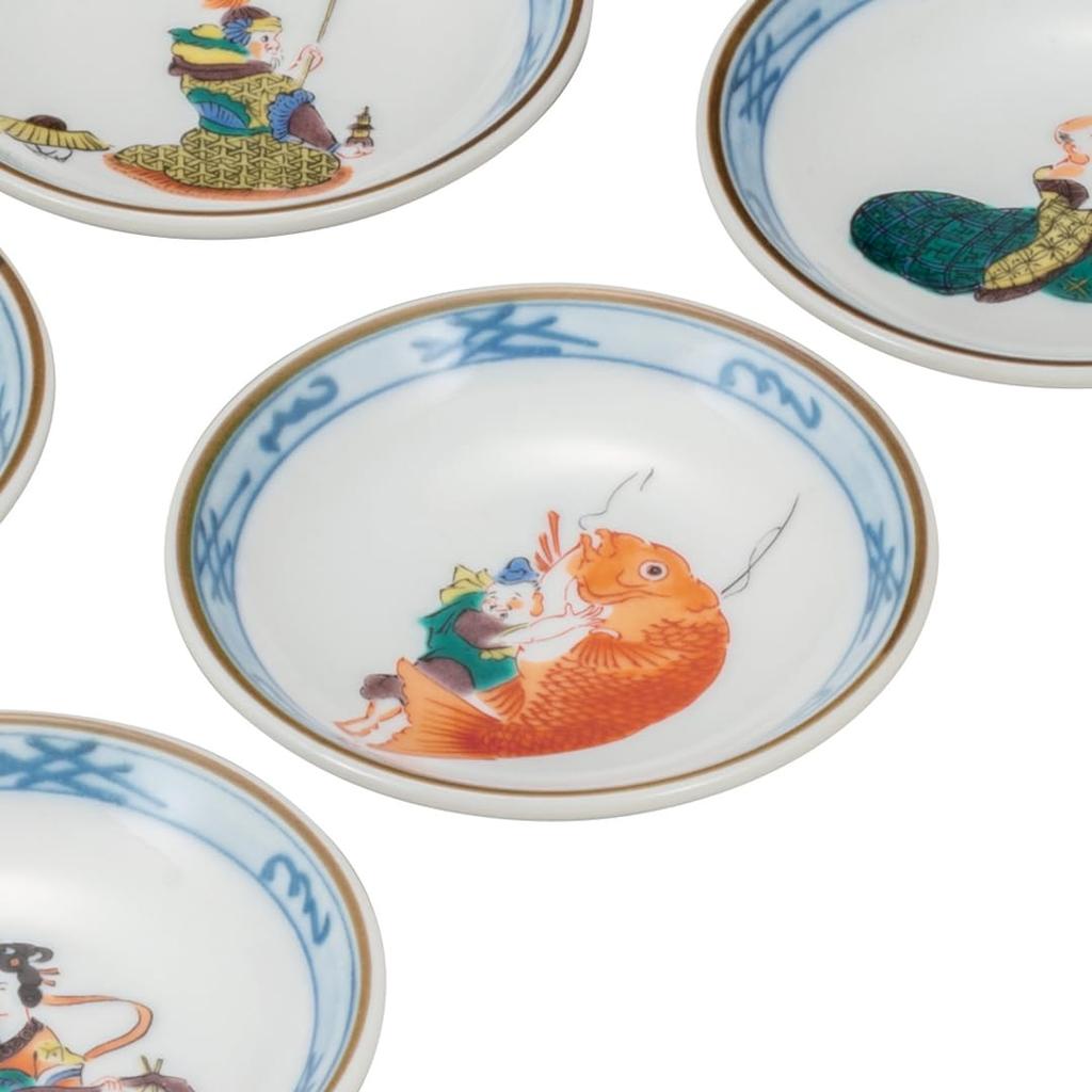 Kutani Ware Iwataya "Kutani Ware" Set of Plates (size 3) Seven Lucky Gods K8-29