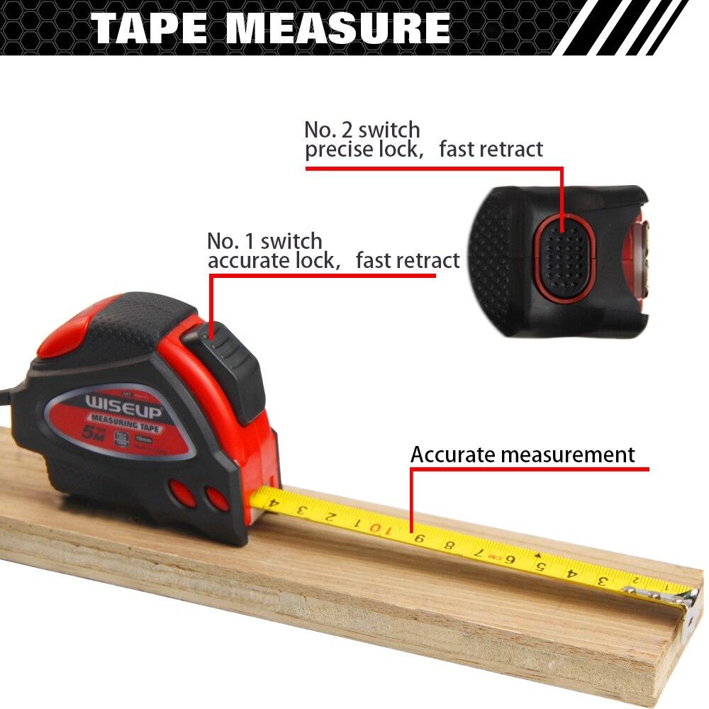 WISEUP 3/5/7.5M High-precision Tape Measure Automatic Locking Steel Tape Measure Rubber Telescopic Professional Measuring Tool