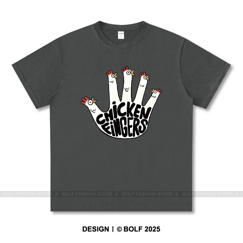 Chicken Fingers Printed T-Shirt 100% Cotton Oversized Foodie Graphic Tees for Men Women Summer Tops Snackcore Streetwear