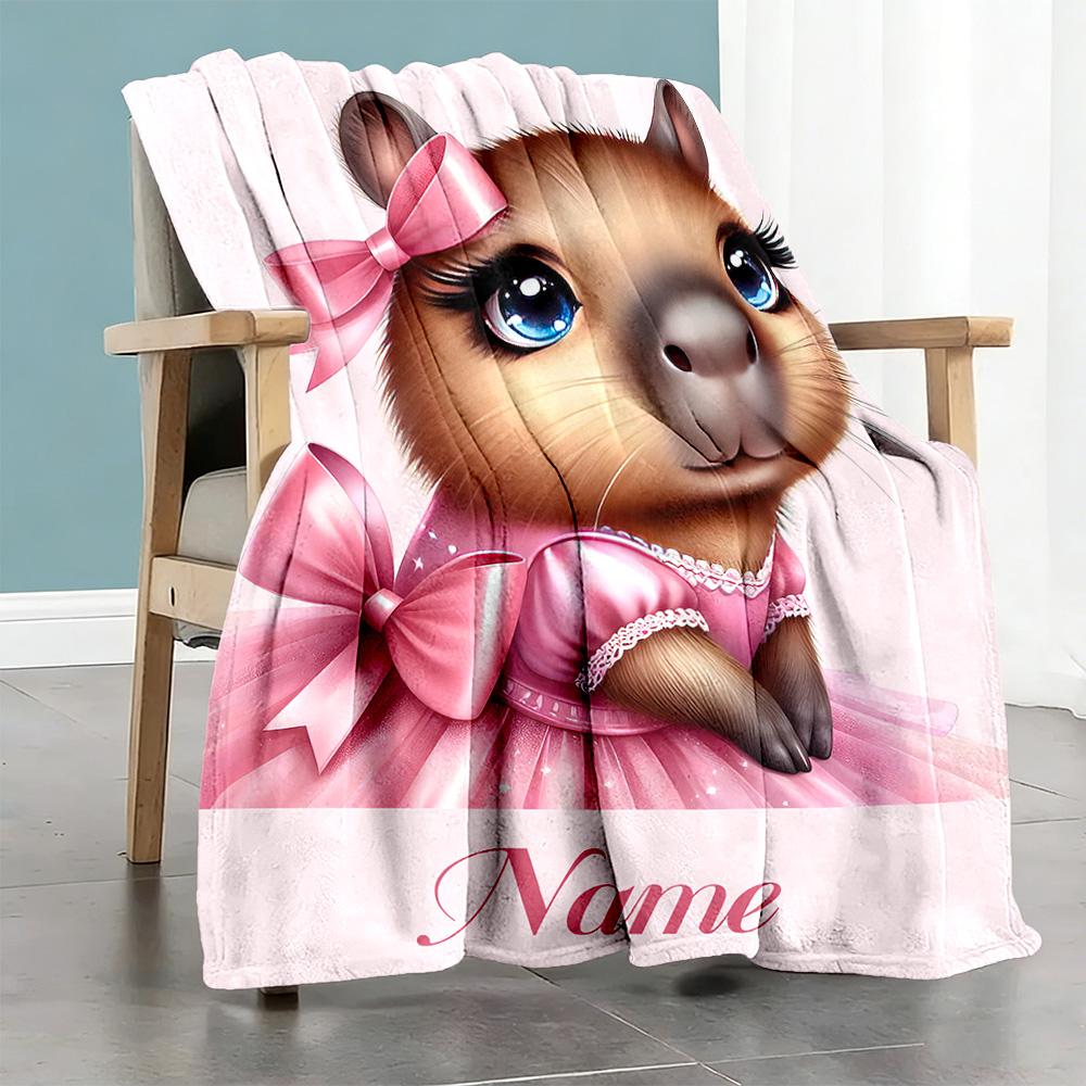 Miss Capibara Personalized Name Blanket Throw Personalized Blanket Soft Warm Cozy for Nap Office Living Room Seaside Four Seasons Multipurpose