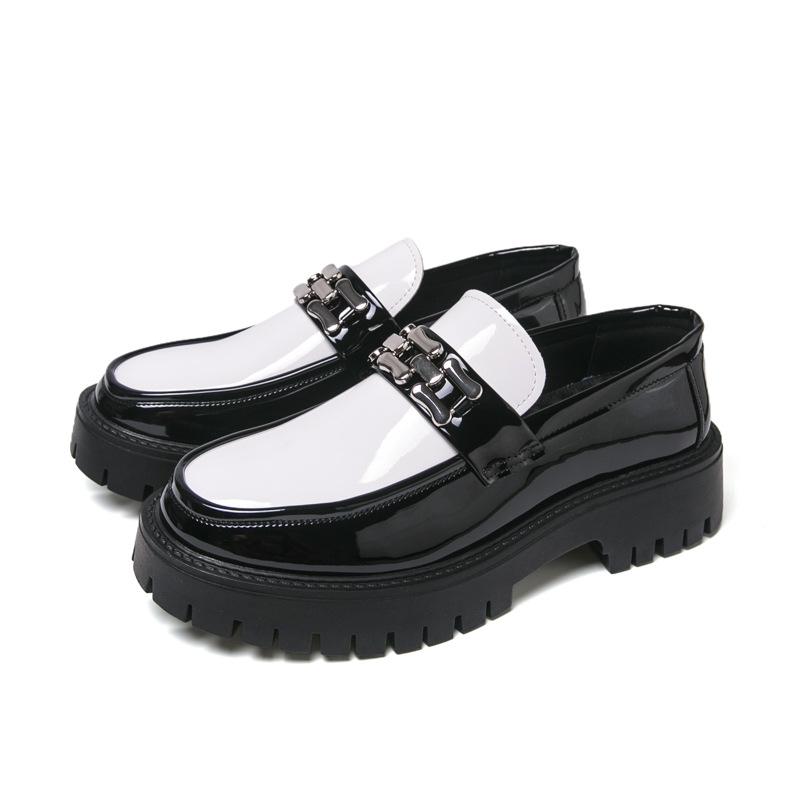 

Large size loafers business overalls casual shoes British youth glossy leather shoes men s muffin heel heightening men s shoes 47 белый