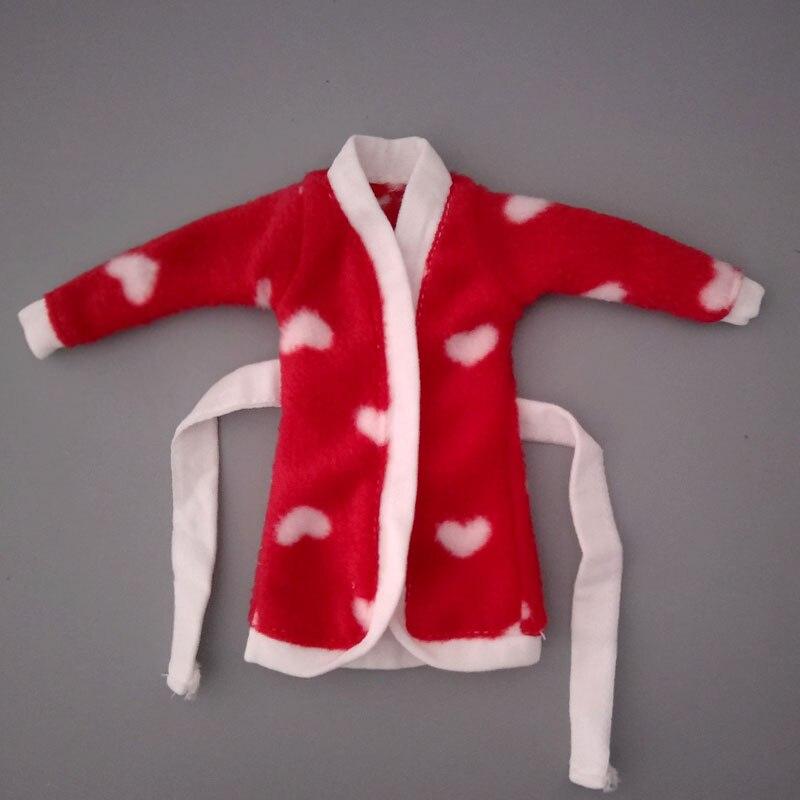 

1/6 аксессуары для кукол, халат для кукол Блайт, костюмы для ванной комнаты, зимняя пижама, зимняя одежда, повседневная одежда для сна для куклы Барби красный