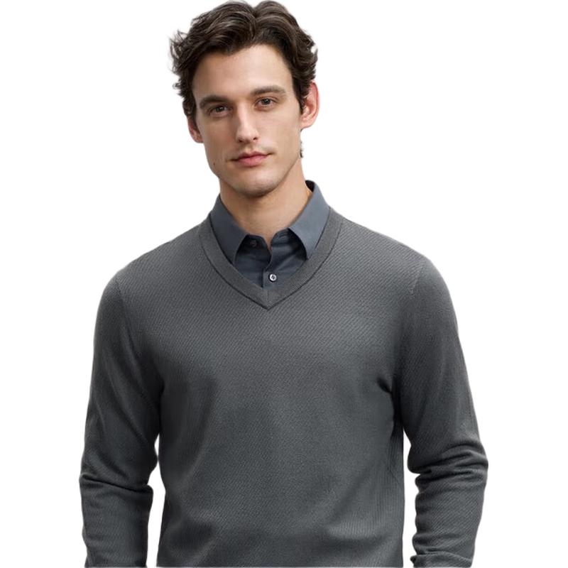 EMZ Ordos Men's 100% Wool V-Neck Sweater