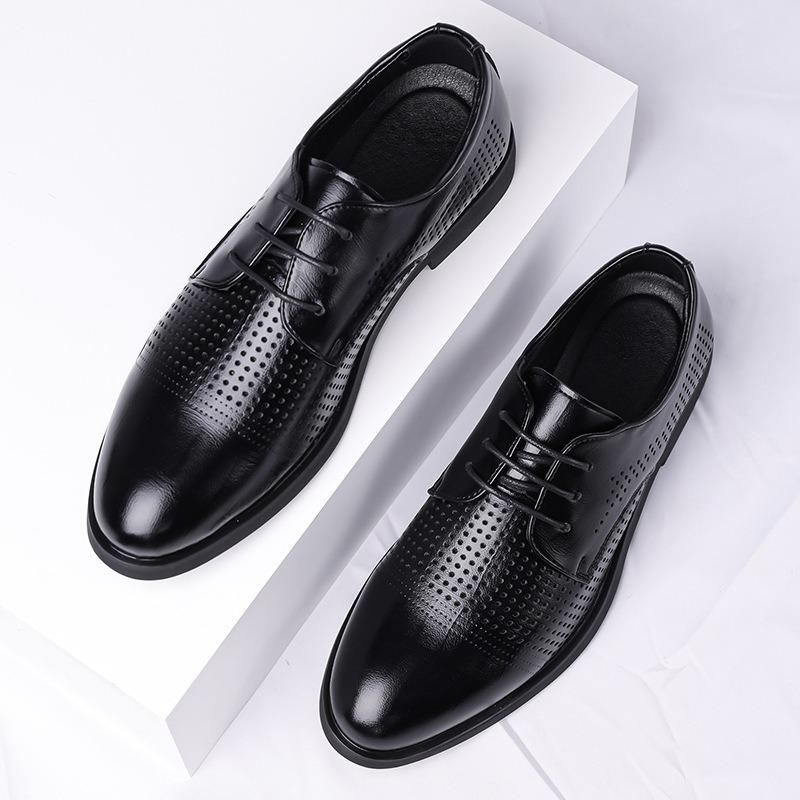 Business Dress Leather Shoes Men's Pointed Casual Breathable Hollow Men's Shoes British Wedding Groom Suit Shoes