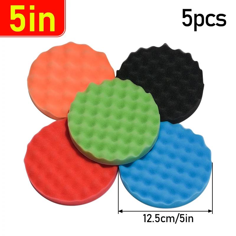 

5Pcs 5 6 7 150/180mm Buffing Polishing Sponge Pads Kit Car Polisher Soft Wave Foam Waffle Pad Car Wash Cleaning Detailing Tool 5 Pcs