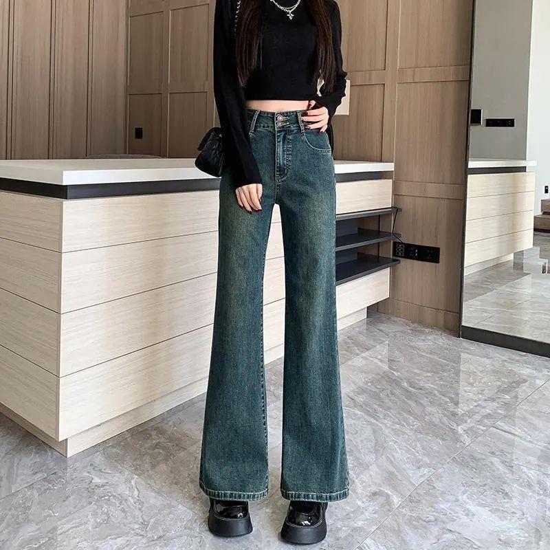 Autumn and Winter Velvet Thickened Micro-pull Jeans Women's New High-waisted High-flared Pants