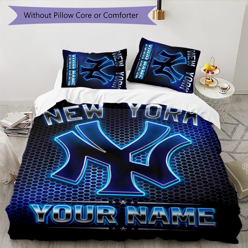 3pcs New York Yankees Cover Set - Personalized Name, HD Printed Bedding with 1 Cover and 2 Pillowcases - Perfect for Home Decor, Easy Care