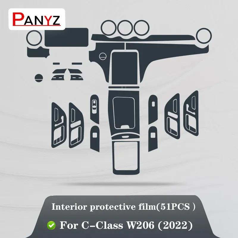 Pro Mercedes-Benz Třída C W206 Vnitřek vozu Středová konzole Průhledná TPU Ochranná fólie Proti poškrábání Opravná fólie Příslušenství