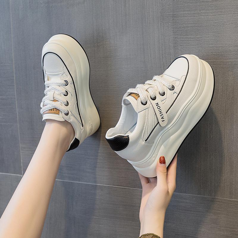 Autumn and winter new thick-soled inner height increase muffin heel single shoes sports women's casual white shoes tide