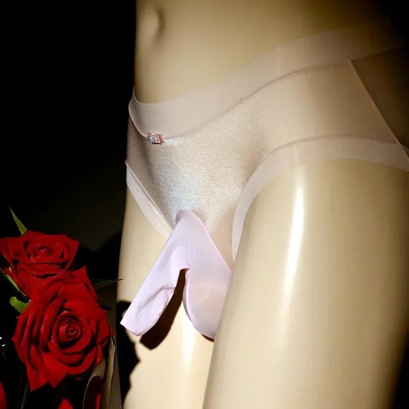 Men Lace Silky Sissy Peni Sleeve Underwear Men'S Briefs Underpants Breathable Transparent Quick-Drying Glossy Ice Silk Panties