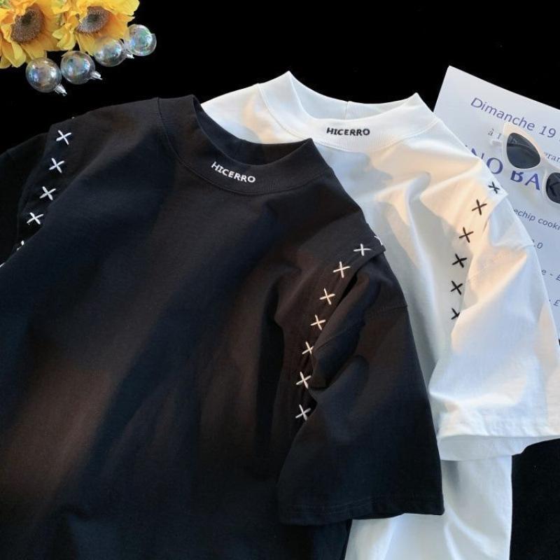 Herren Sommer Design Locker sitzendes Kurzarm-T-Shirt mit Rundhalsausschnitt und einfacher Stickerei