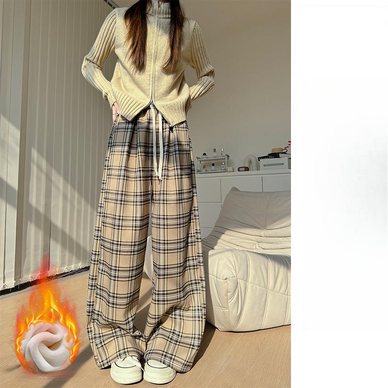 American Retro Plaid Casual Pants Children's Spring and Autumn New Straight-leg Pants Slim Wide-leg Pants