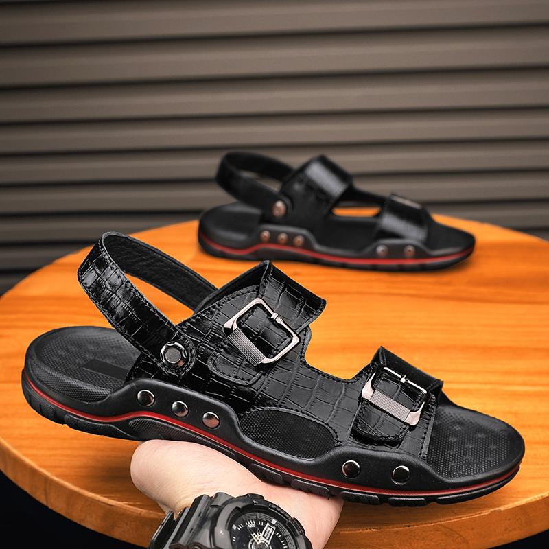 Summer Trendy Casual Open Toe Sandals Men 2024 New Soft Bottom Non-slip Air Cushion Sports Sandals Mens Genuine Leather Sandals