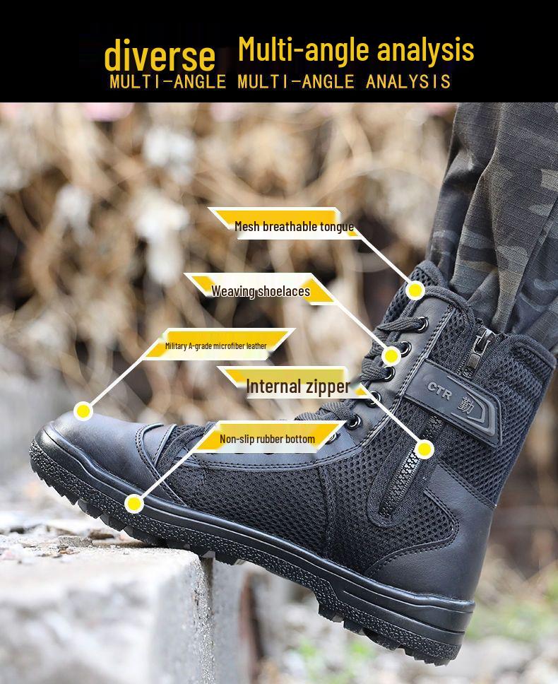 Men's Lightweight Summer Tactical Boots: Breathable High-Top Combat and Outdoor Martin Shoes.