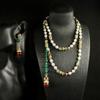 Medieval Retro Court-style Sweater Chain, Red and Green Agate Beaded Necklace, Earrings Set, Simple Versatile Autumn Win