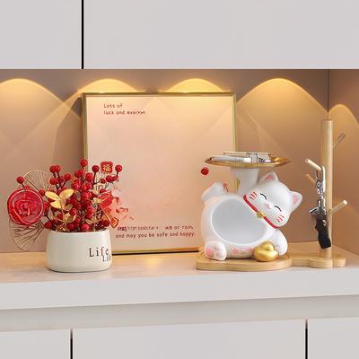 National Trendy High-end Cherry Blossom Cat Shoe Cabinet Entrance Key Storage Ornaments Living Room Home Decoration Ornaments Crafts