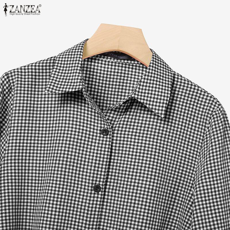 ZANZEA Women Long Sleeve Blouse and Long Skirts Plaid Print Two Piece Suit Sets