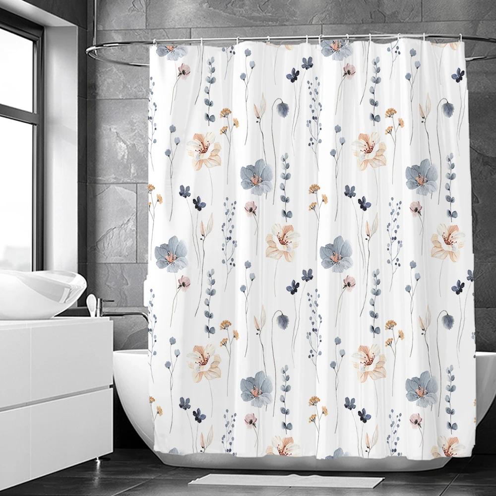 Elegant Flowers Shower Curtain 180x180cm Floral Printed Shower Curtain Polyester Bath Curtain Bathroom Decor Washable With Hooks