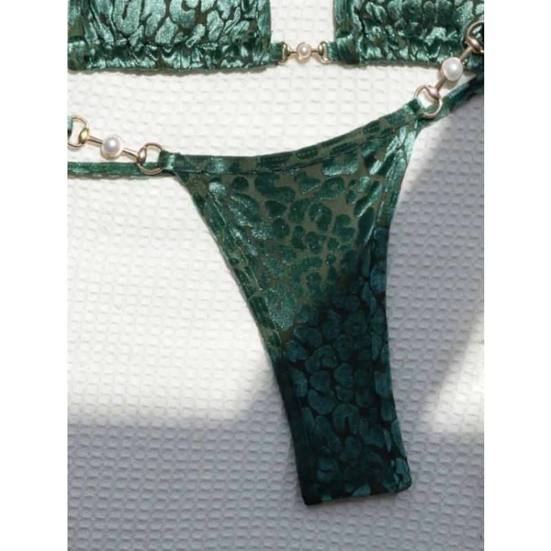 2025 Estate Brasiliana Donna Leopardo Perla Costume da Bagno Abbigliamento da Spiaggia Perizoma Set Due Pezzi Tessuto Speciale Scollo all'americana Costume da Bagno Bikini