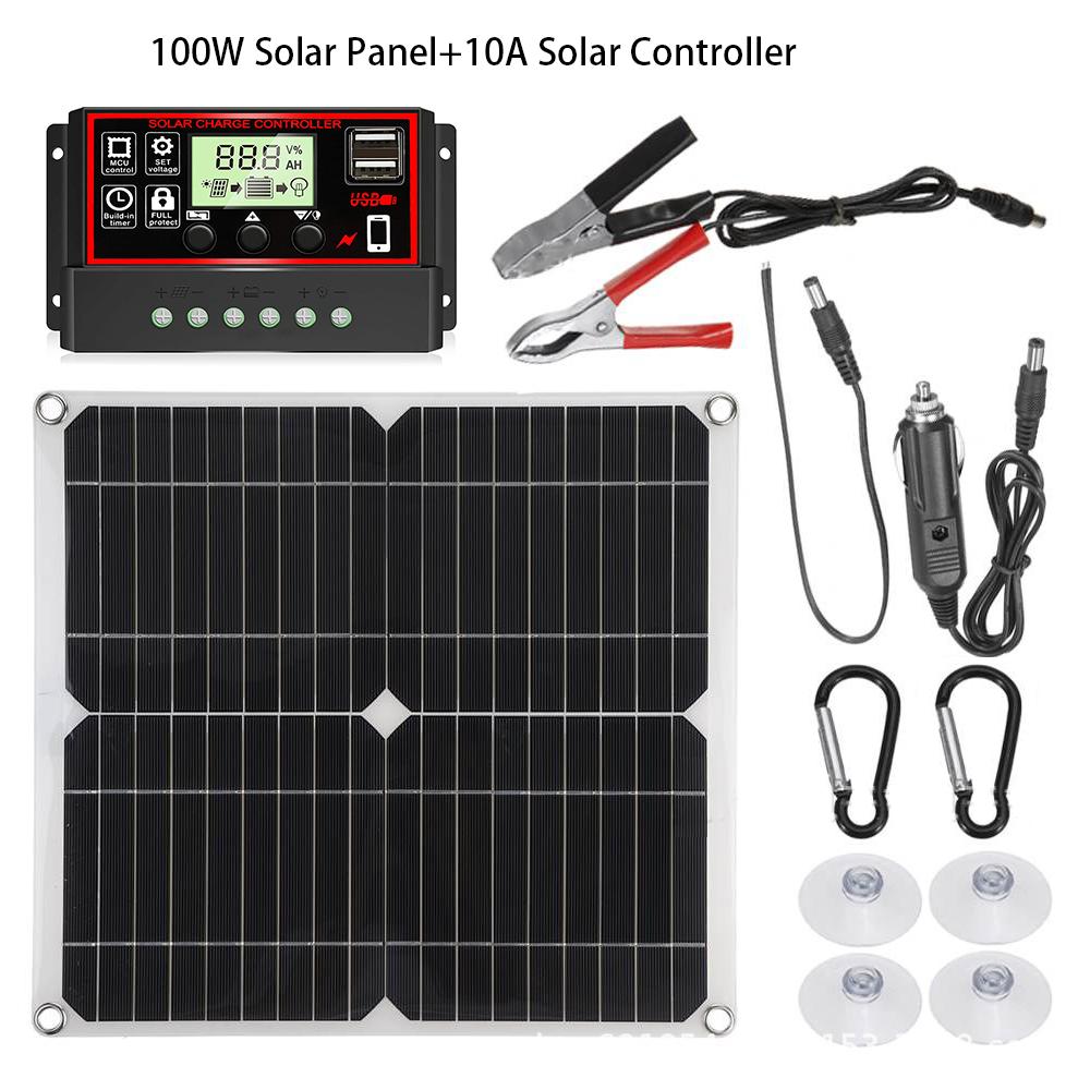 Solar Panel Set 100W Kit Controller Portable USB Generator System 12V 24V Electric Energy Power Charger Camping Board 10/20/30A