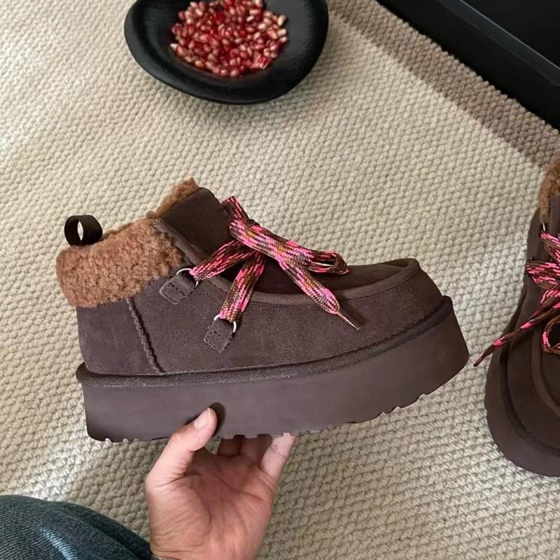 Winter New Snow Boots Thick Bottom Fukara Strap Sheepskin and Fur Integrated Snow Boots Wool Strap Short Boots