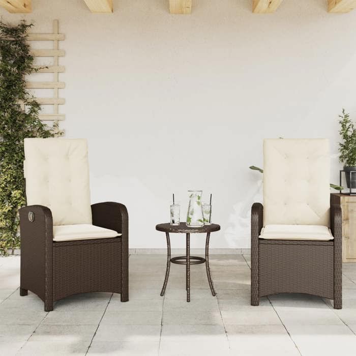 VidaXL Chaises inclinables de jardin lot de 2 et coussins marron rotin 365170