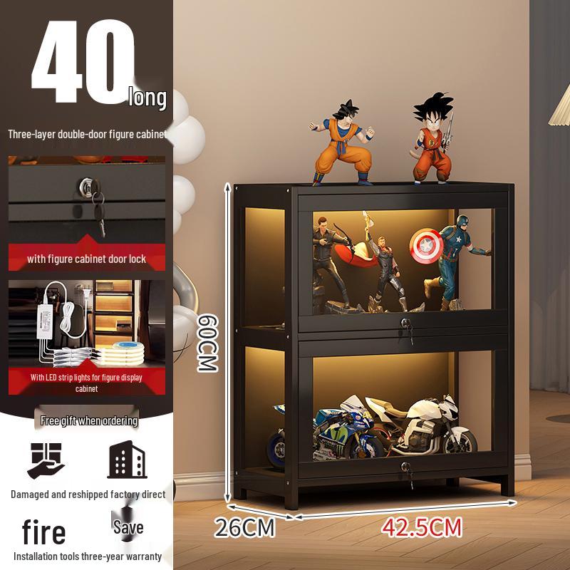 Acrylic Lockable Display Case with LED Lights for Figurines and Models, Dustproof Transparent Stand