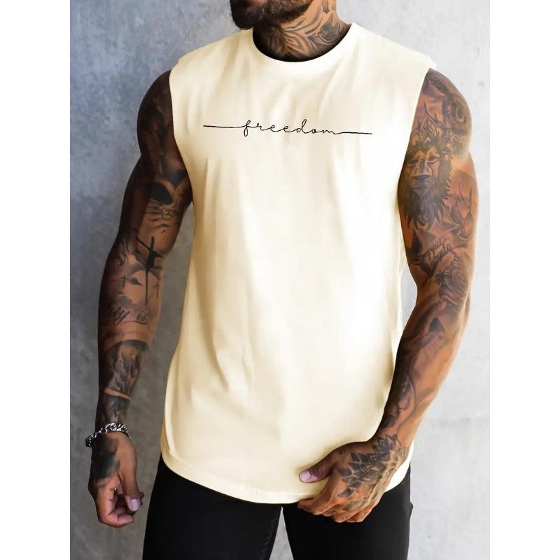 Men's Vest Letter Printed Sleeveless Round Neck T-shirt 3D Three-dimensional Printing Daily Sports Fitness Fashion Design S-5Xl