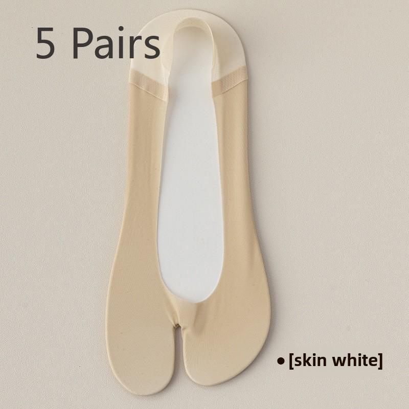 5 Perechi de Șosete Invizibile Subțiri de Primăvară și Vară pentru Femei, Antiderapante, cu Deodorant, Absorbante, din Bumbac Pur, cu Două Degete