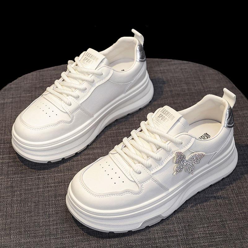 Summer Breathable Thin Shoes Women's Leather Little White Shoes Spring and Autumn New Thick-soled Heightening Casual Sports Shoes