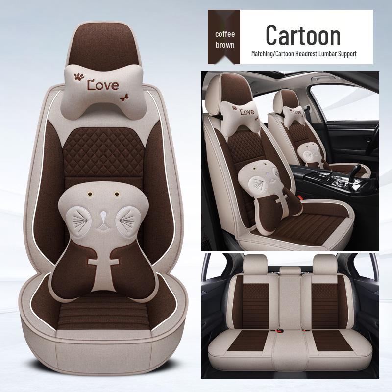 Universal Four Seasons Full Coverage Linen Seat Cushion Set for Small Cars