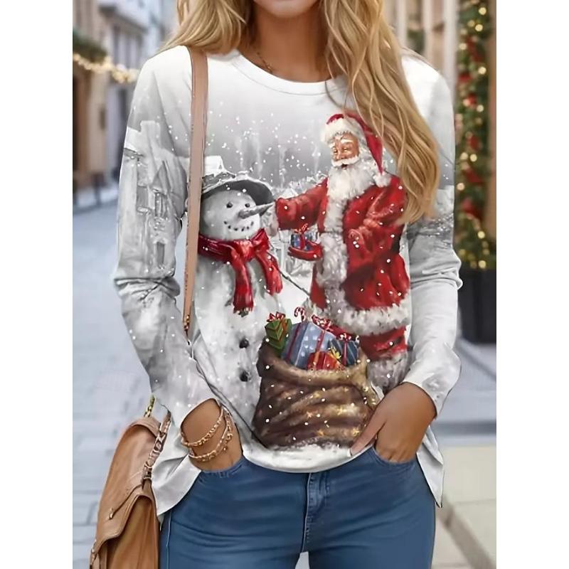 

Женская рождественская туника с рукавом 3/4, с принтом рождественской елки, повседневная, тянущаяся, красная, белая, со снежинками, с круглым вырезом, праздничная зимняя одежда 2XL