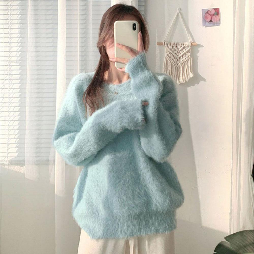 

Женская искусственная норковая шуба плюс бархат толстый трикотаж свитер пуловеры топы блузка для женщин корейская модная одежда OneSize синий