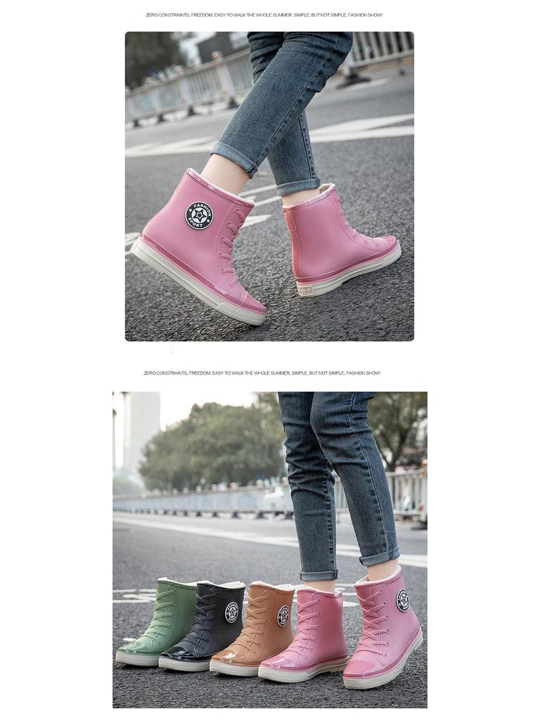 Trendige Damen-Regenstiefel im koreanischen Stil - Kurz, warm, Gummi, modische Schuhe für Studentinnen