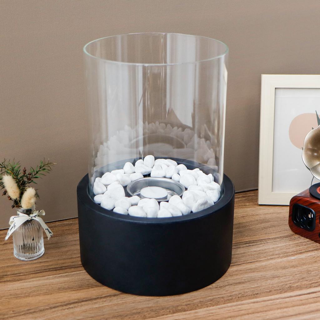 Round Black Metal Candle Holder with Glass for Tealight Candle Holder for Home Decor (US Stocks)