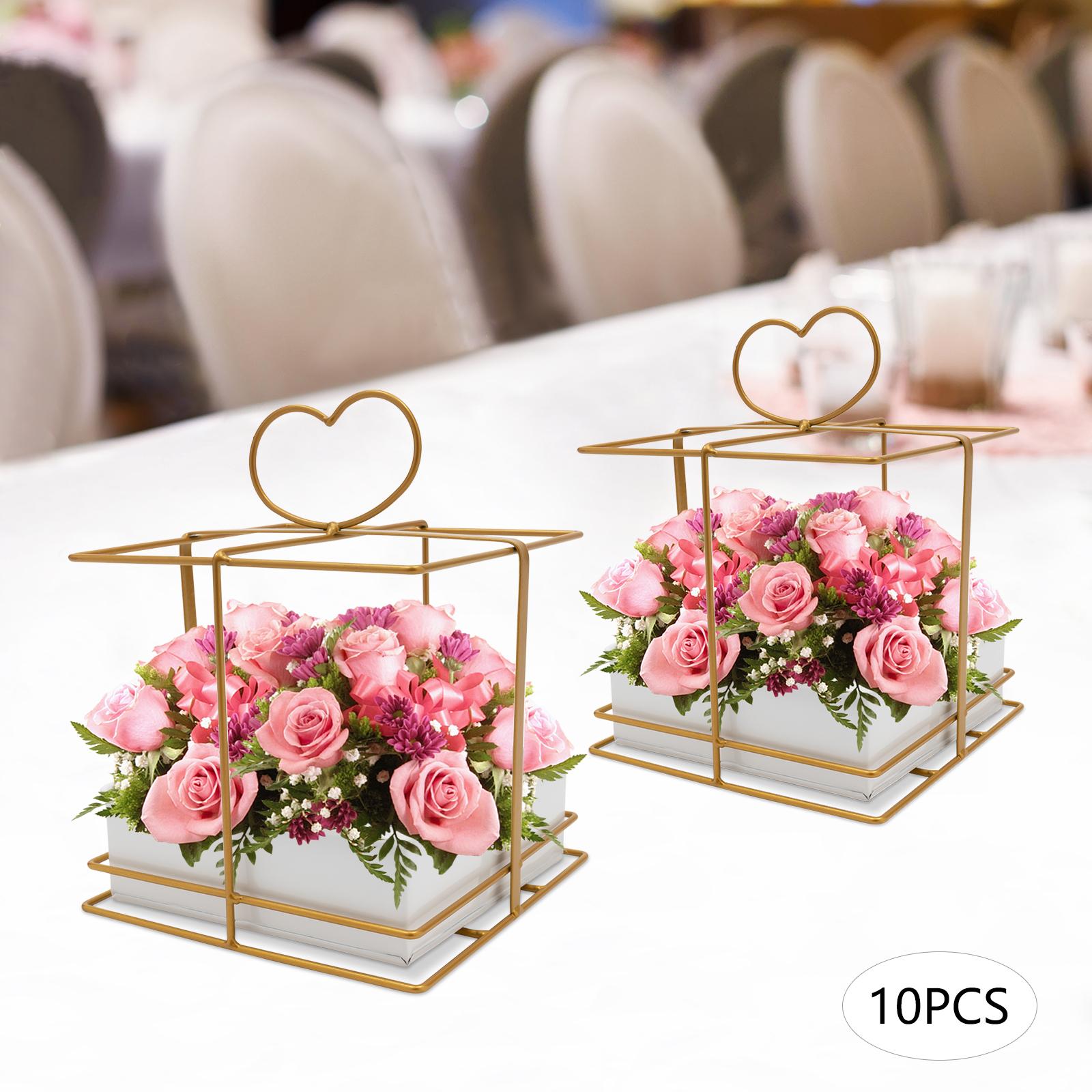 

10Pcs Gold Square Vases for Wedding Centerpieces, Elegant Geometric Table Wedding Reception Decor, 26cm Height Modern Holders золотой