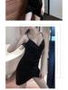 2025 V-neck Pleated Velvet Bodycon Strap Dress for Women