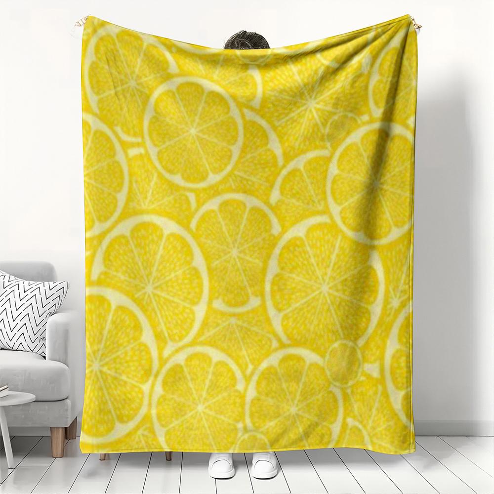 

Bright Lemon Slice Pattern Fleece Blanket, Yellow Citrus Print Throw, Soft Cozy for Kitchen Home Decor & Fresh Summer Aesthetic 130x150cm