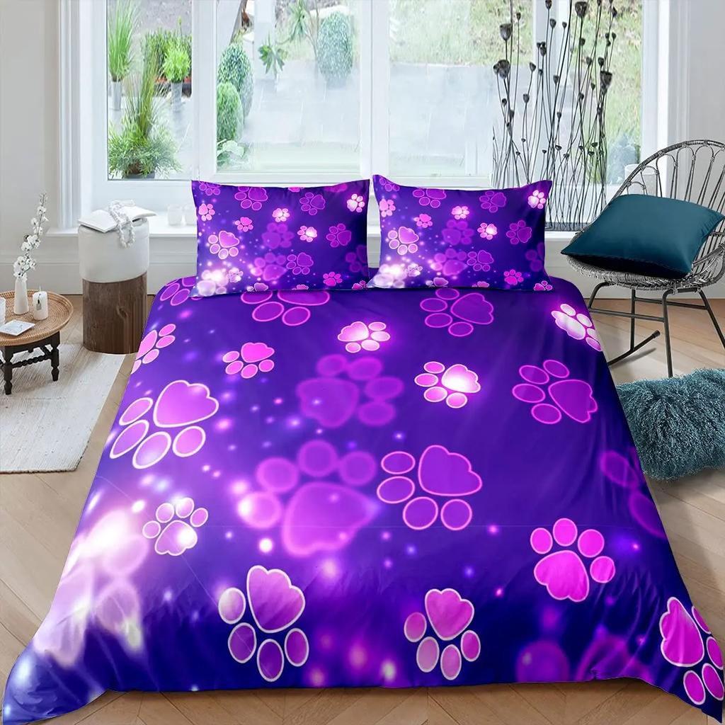 Dog Lover Duvet Cover Hand Drawn Paw Print Doodles Circular Pattern Drawing Style Animals Bedroom Decorations Coral Turquoise