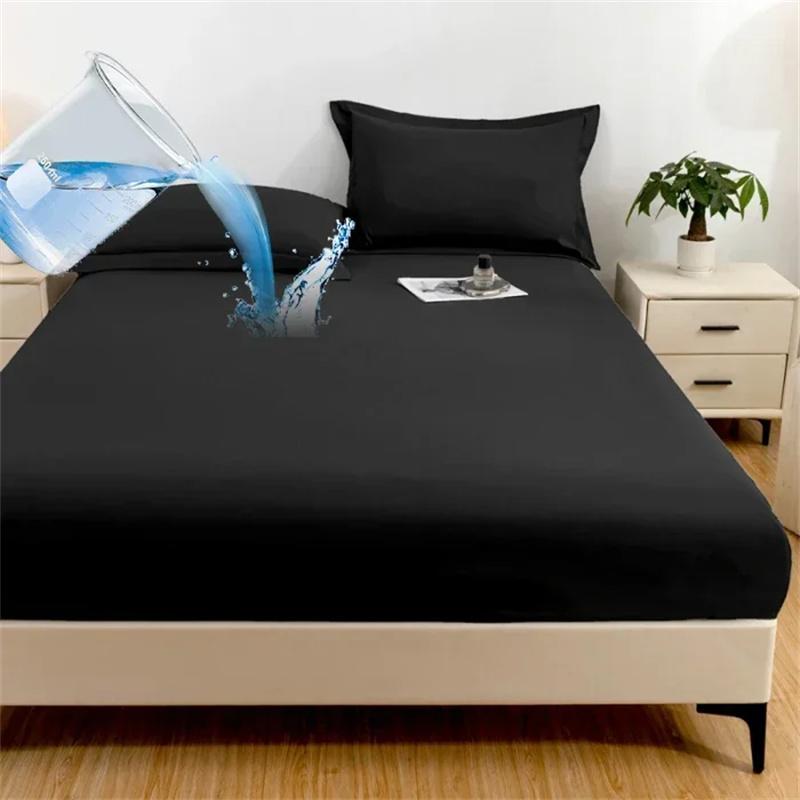 

100% Waterproof Mattress Cover with Deep Pocket Solid Color Anti-mite Fitted Bed Sheet Mattress Protector Bed Cover King Queen 2xPillowcase NOSHEET