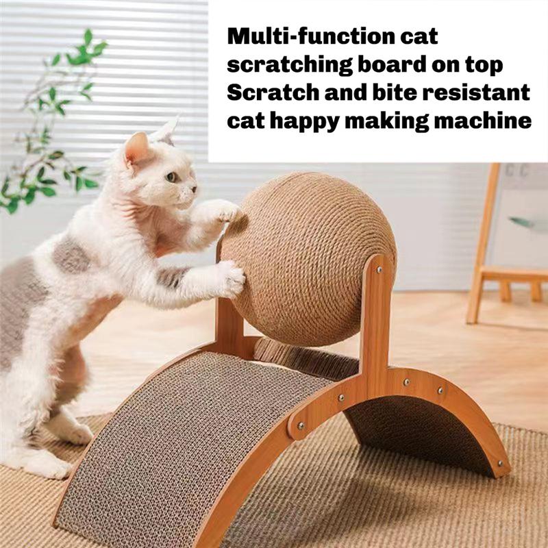 M-Modern-Cat Grinding Paw Cat Scratching Board 2 In1 Cats Scratchi Ball Wooden Scratcher Sisal Scratch Board Arch Bridge
