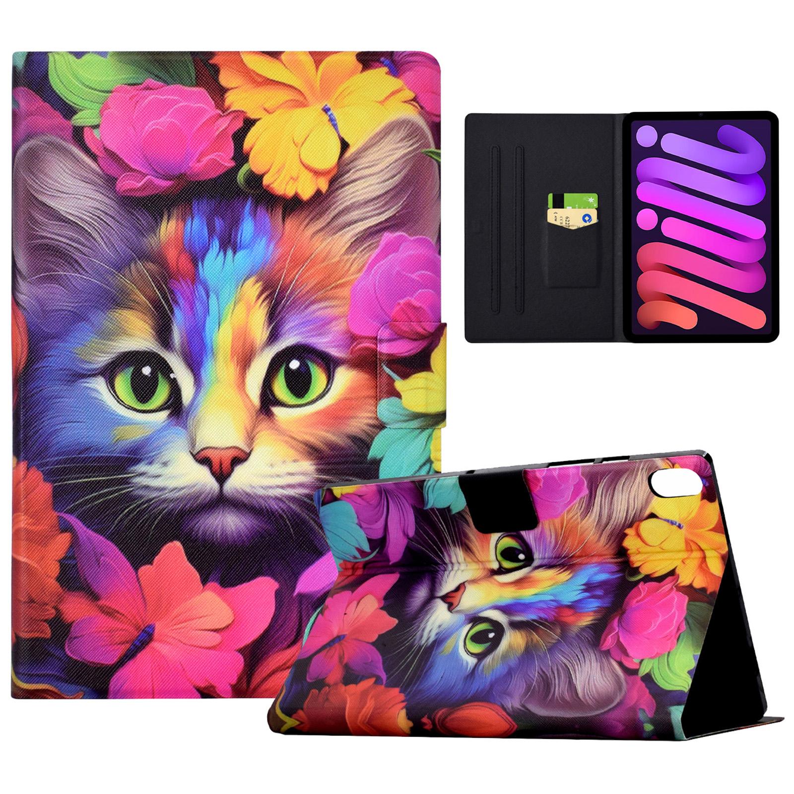 

For iPad mini (2024)/mini (2021) Case PU Leather Card Slots Tablet Cover with Auto Wake/Sleep Rose Cat