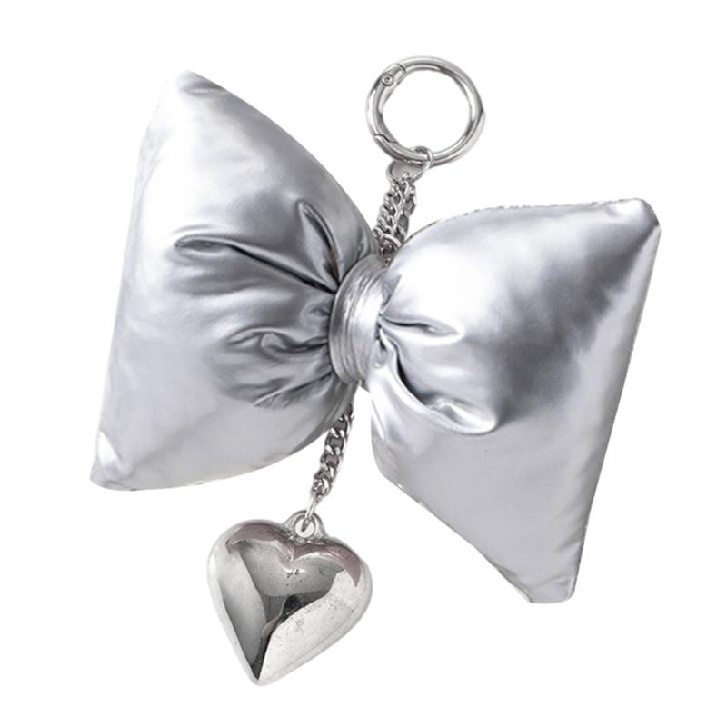 Sweet Lovely PU Leather Bowknot Heart Keychains Pendant Hangings Ornament Keyring Backpack Decoration for Women Girls